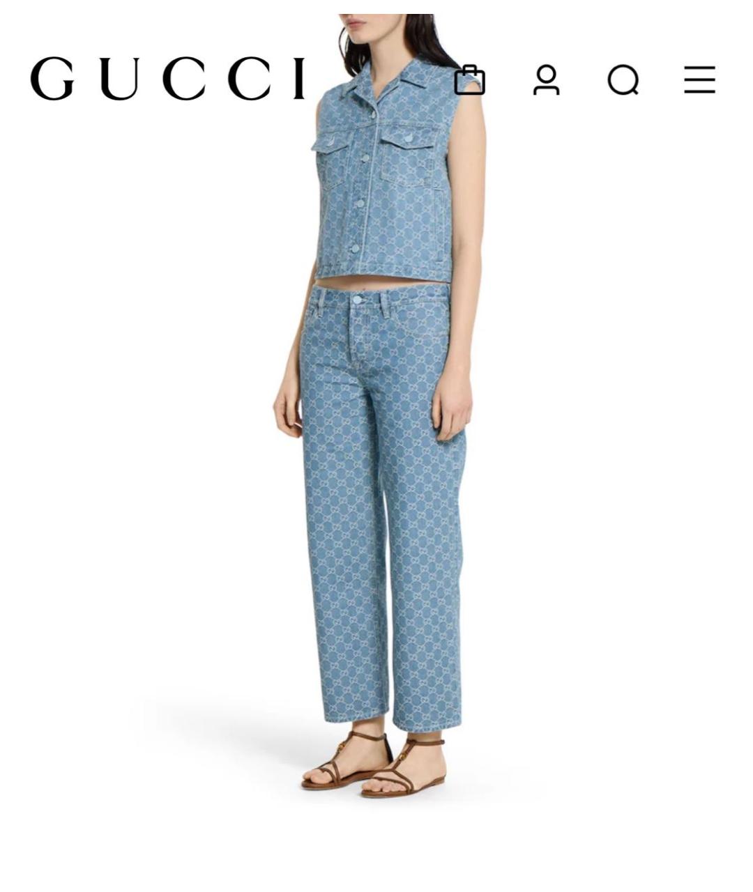 GUCCI Голубые хлопковые прямые джинсы, фото 6