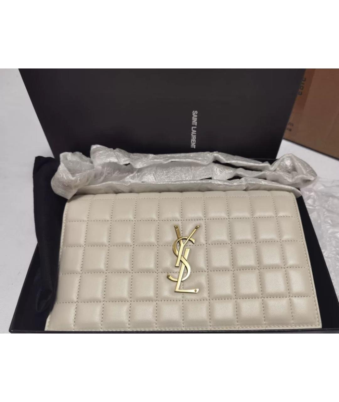 SAINT LAURENT Бежевая кожаная сумка через плечо, фото 2