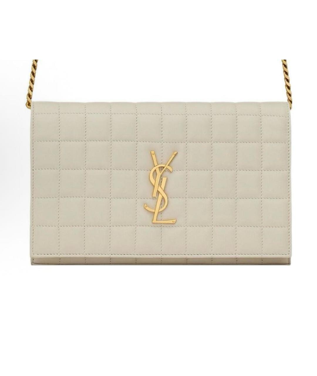 SAINT LAURENT Бежевая кожаная сумка через плечо, фото 5
