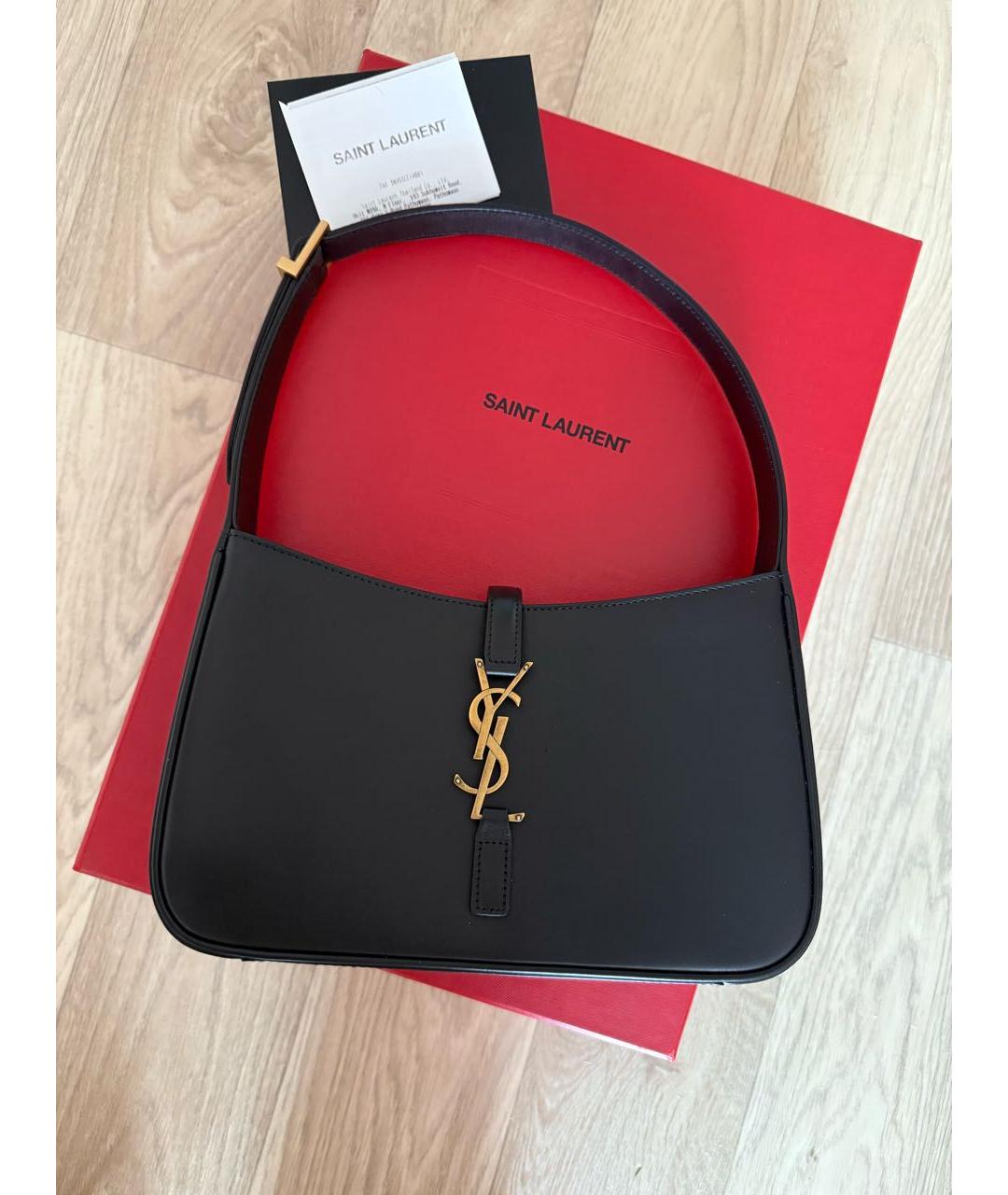 SAINT LAURENT Черная кожаная сумка с короткими ручками, фото 9