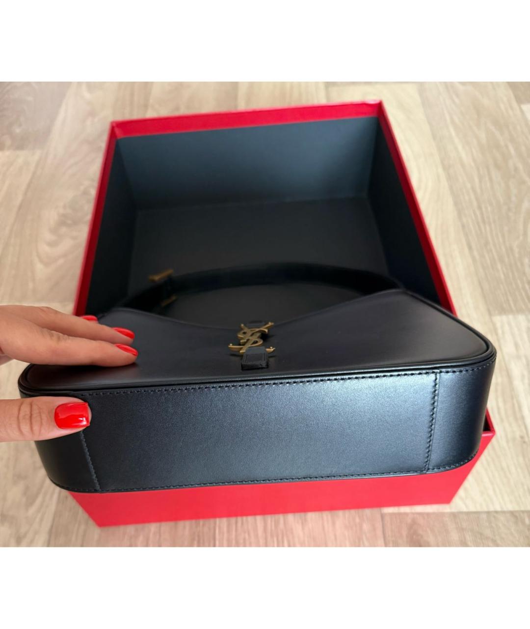 SAINT LAURENT Черная кожаная сумка с короткими ручками, фото 3