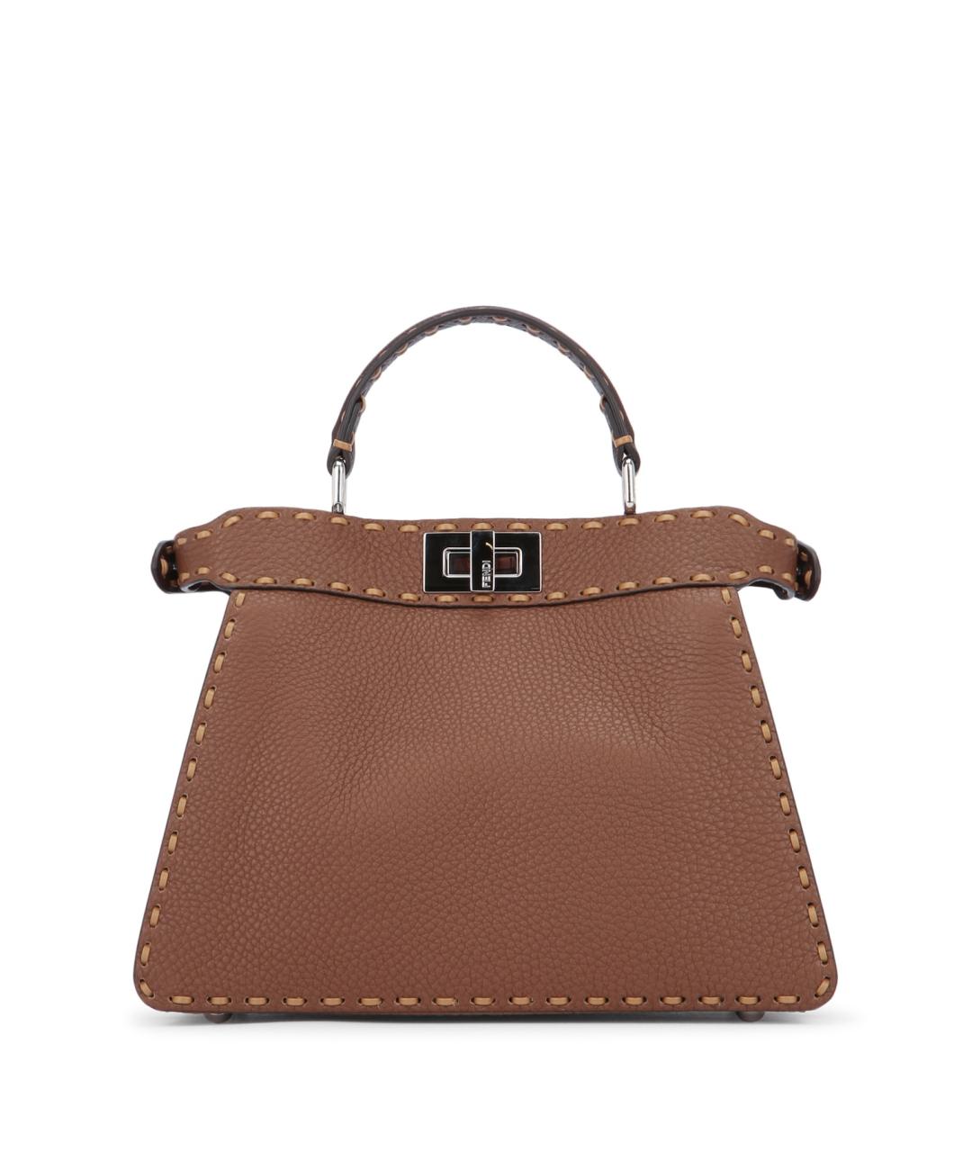 FENDI Коричневая кожаная сумка тоут, фото 3