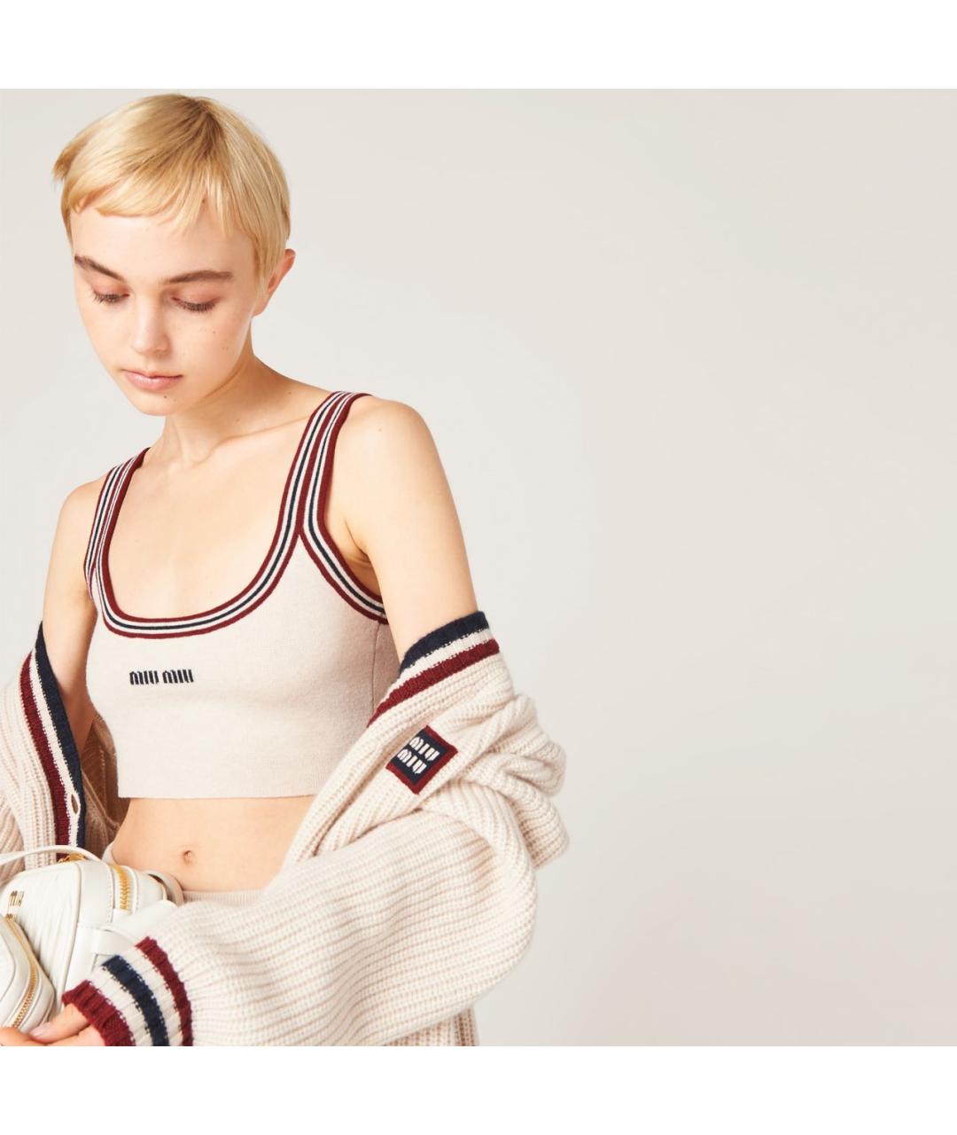 MIU MIU Бежевая кашемировая футболка, фото 3