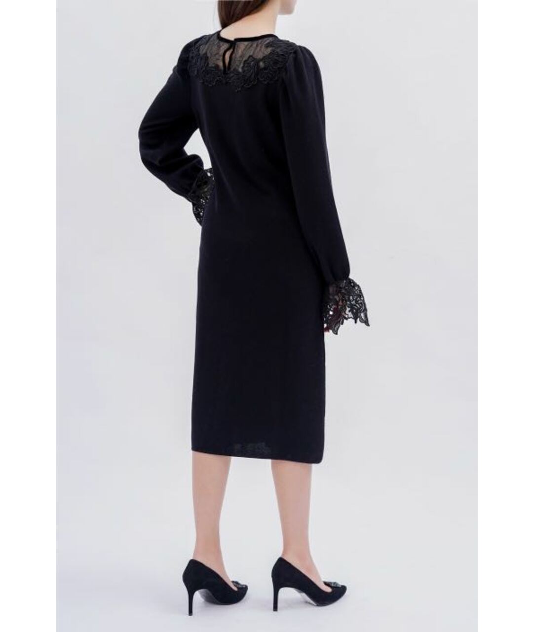 ALBERTA FERRETTI Черное шерстяное коктейльное платье, фото 2