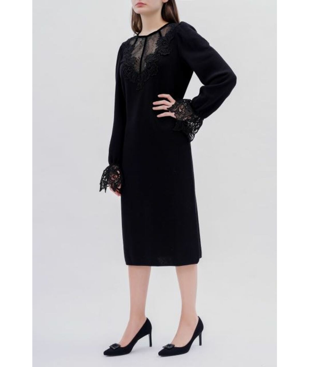ALBERTA FERRETTI Черное шерстяное коктейльное платье, фото 4