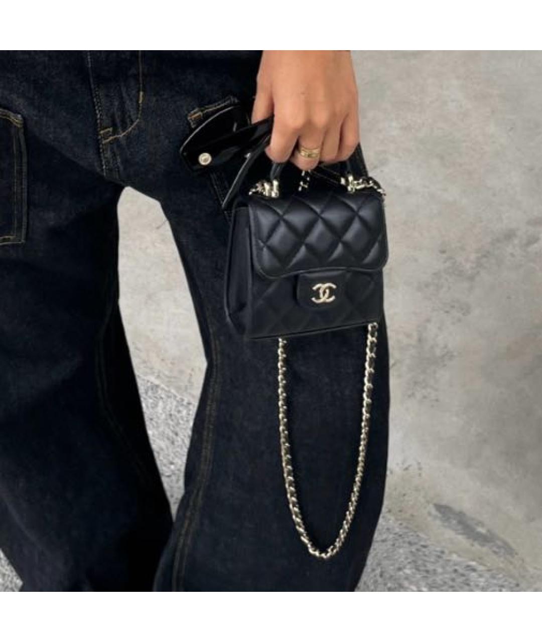 CHANEL Черная кожаная сумка с короткими ручками, фото 5
