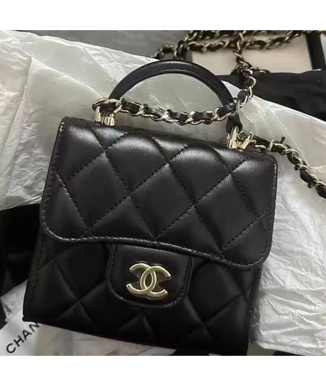CHANEL Черная кожаная сумка с короткими ручками, фото 3