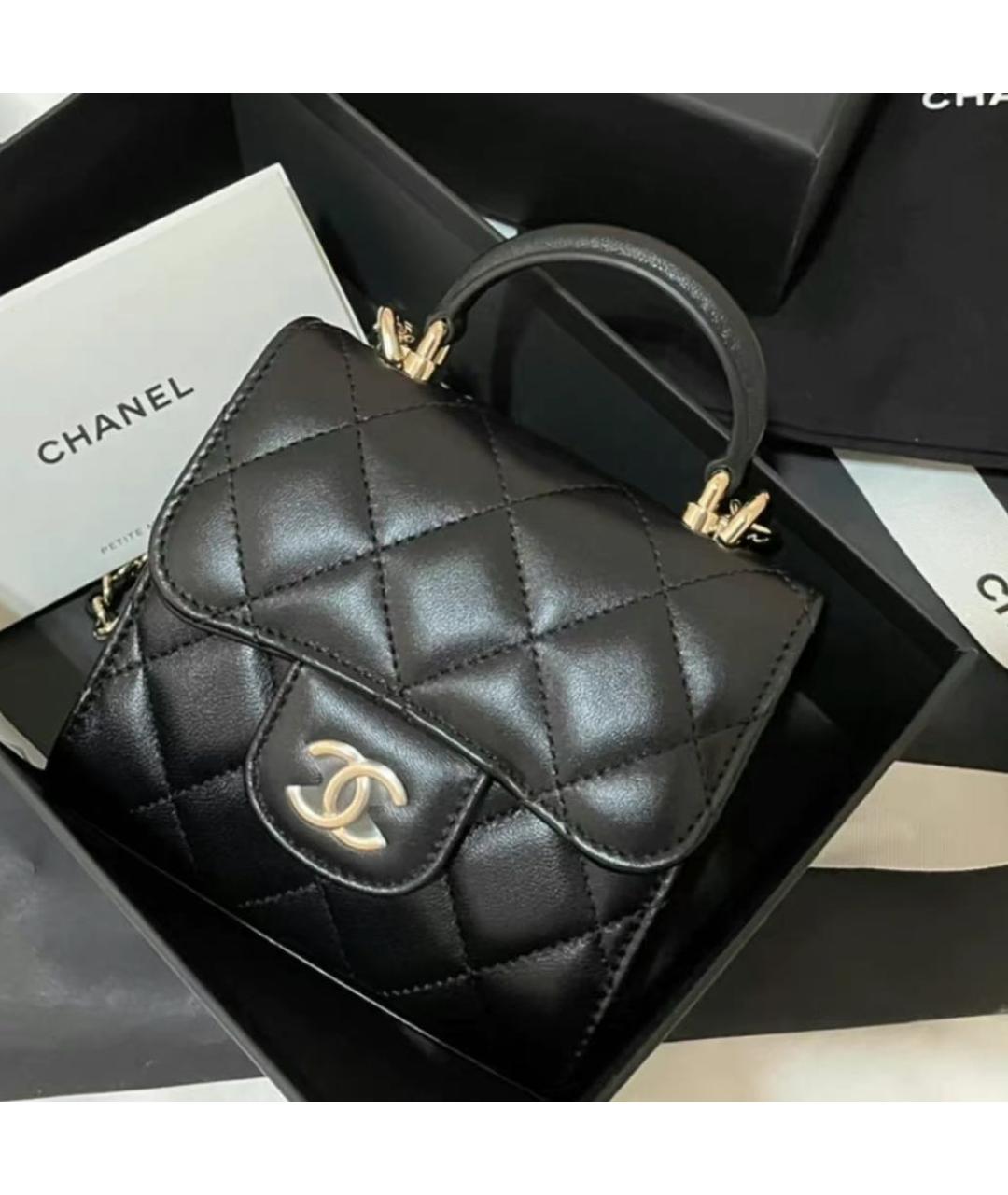 CHANEL Черная кожаная сумка с короткими ручками, фото 2