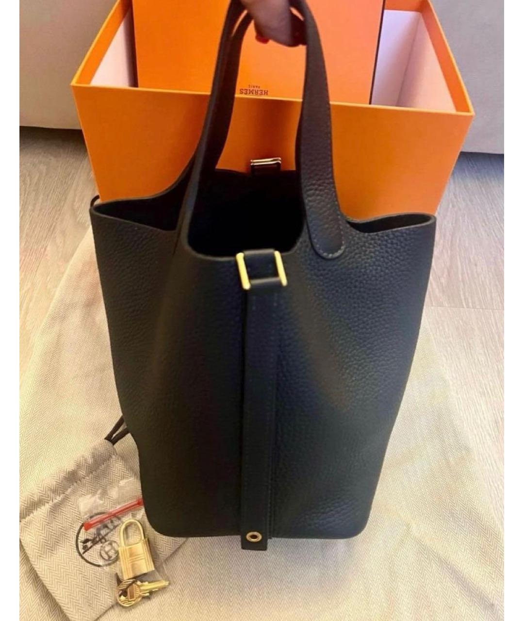 HERMES Черная кожаная сумка тоут, фото 3