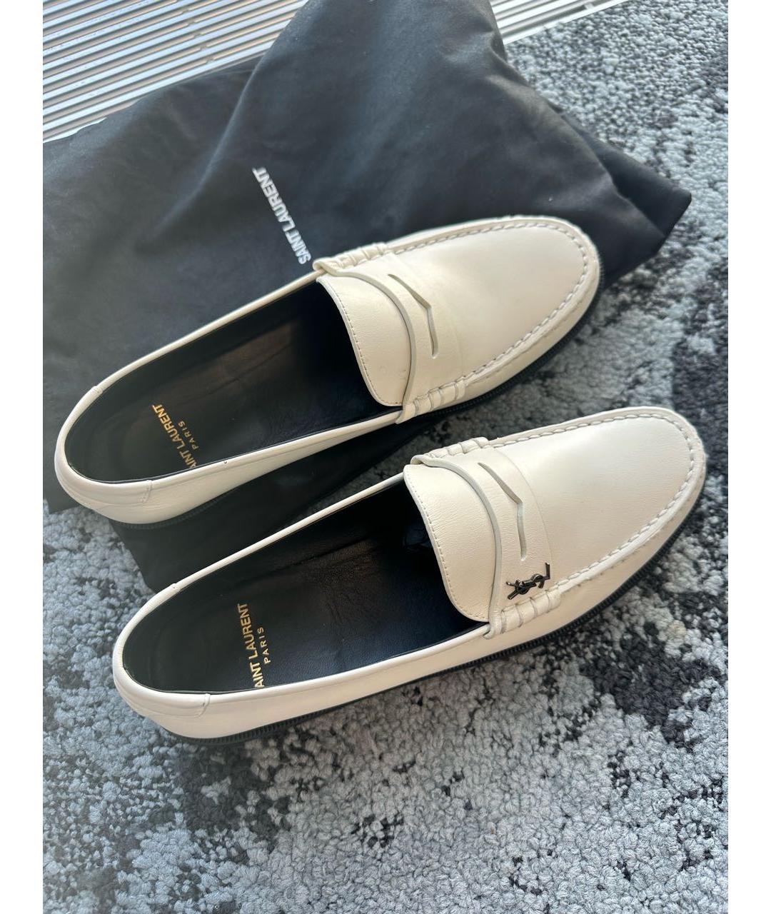 SAINT LAURENT Белые кожаные лоферы, фото 3
