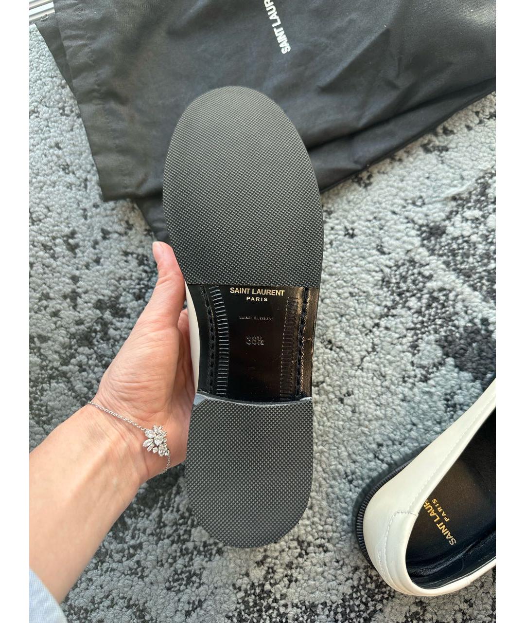SAINT LAURENT Белые кожаные лоферы, фото 4