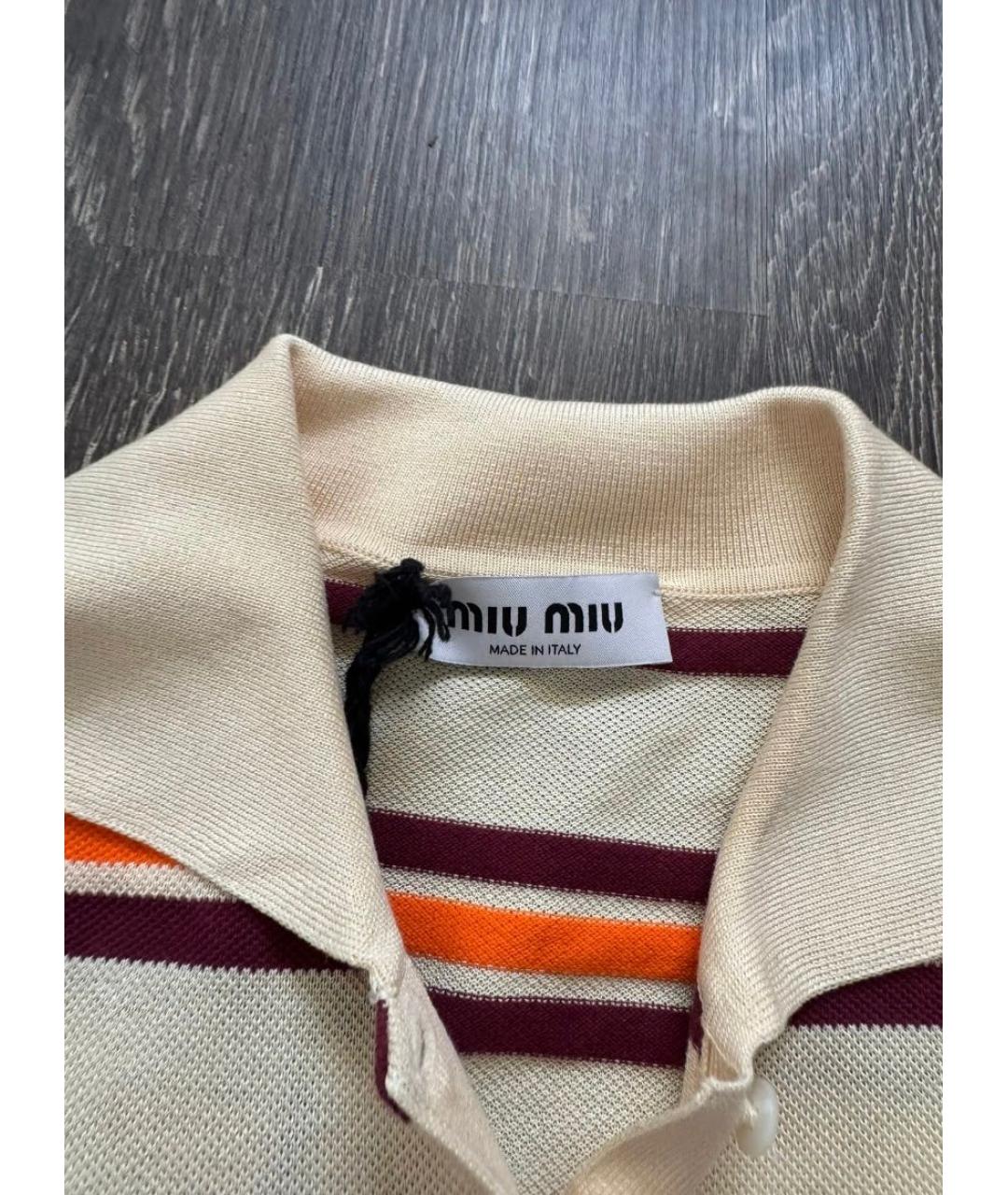 MIU MIU Бежевая шелковая футболка, фото 2