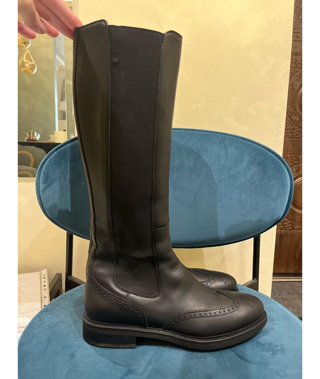 SANTONI Черные кожаные сапоги, фото 9