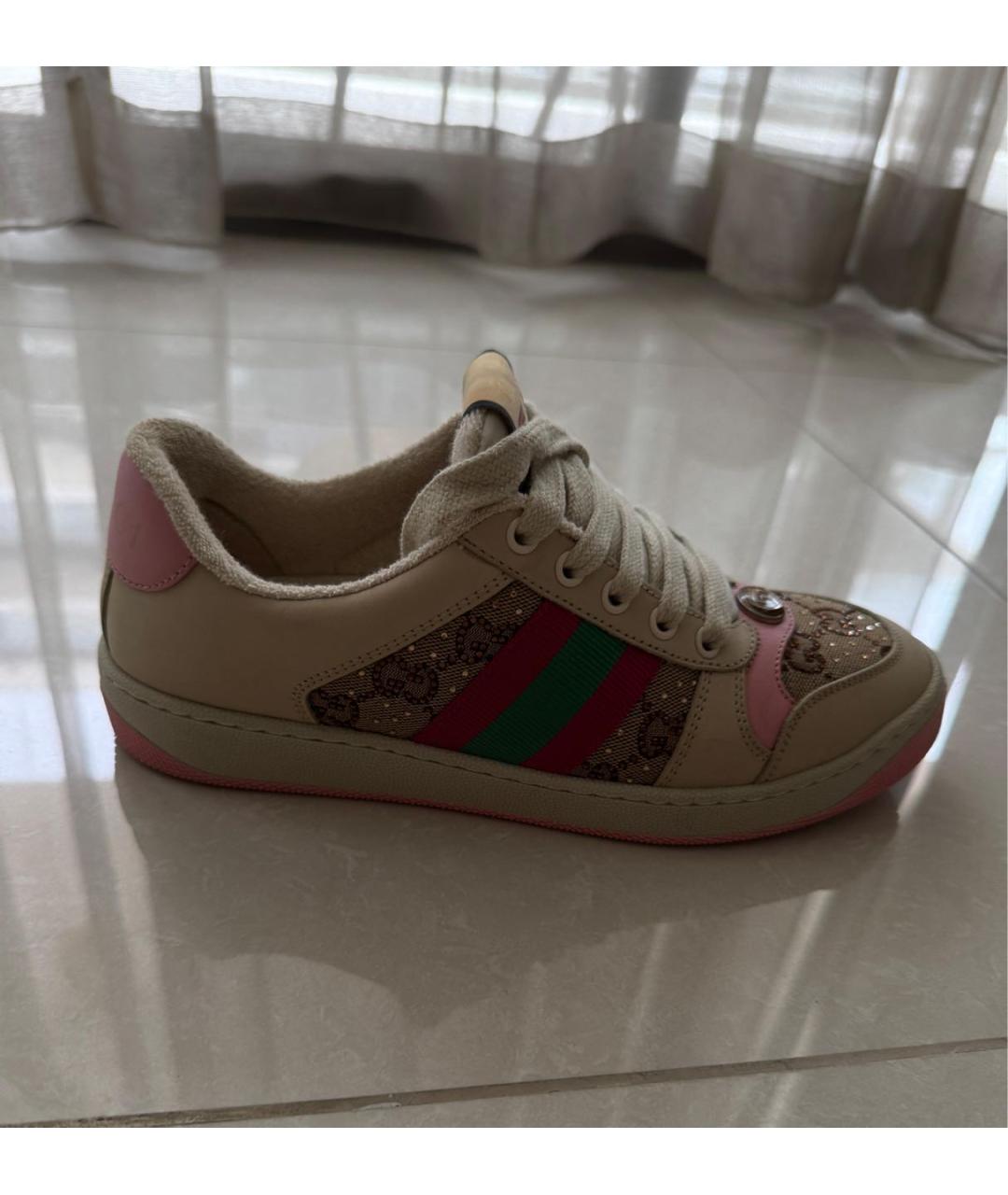 GUCCI Бежевые кожаные кеды, фото 4