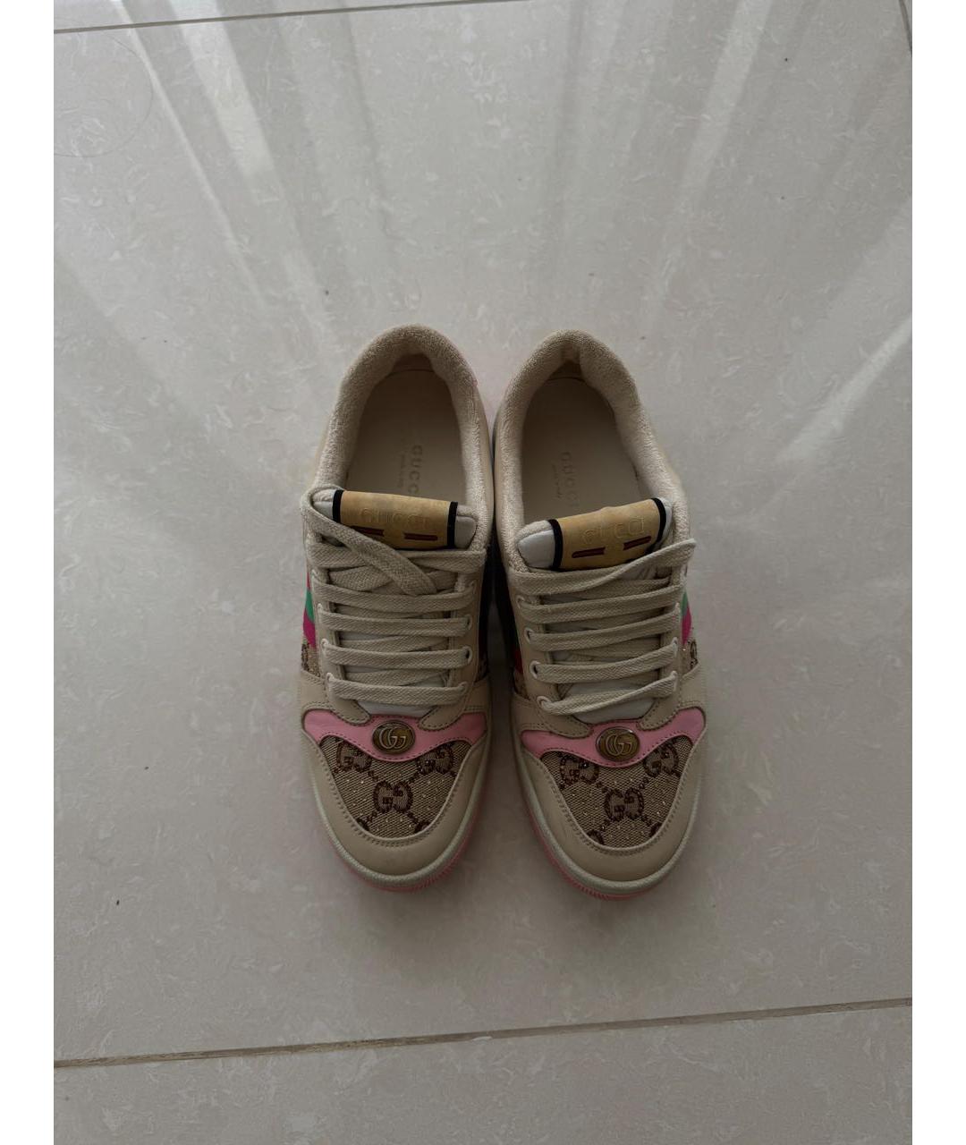 GUCCI Бежевые кожаные кеды, фото 3