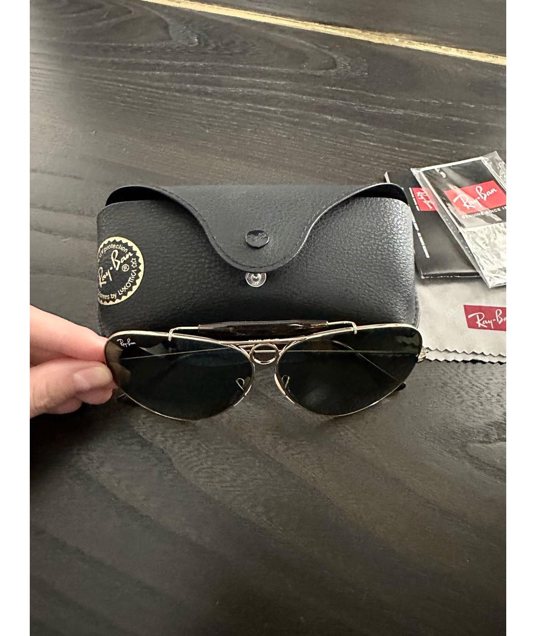 RAY BAN Золотые металлические солнцезащитные очки, фото 2