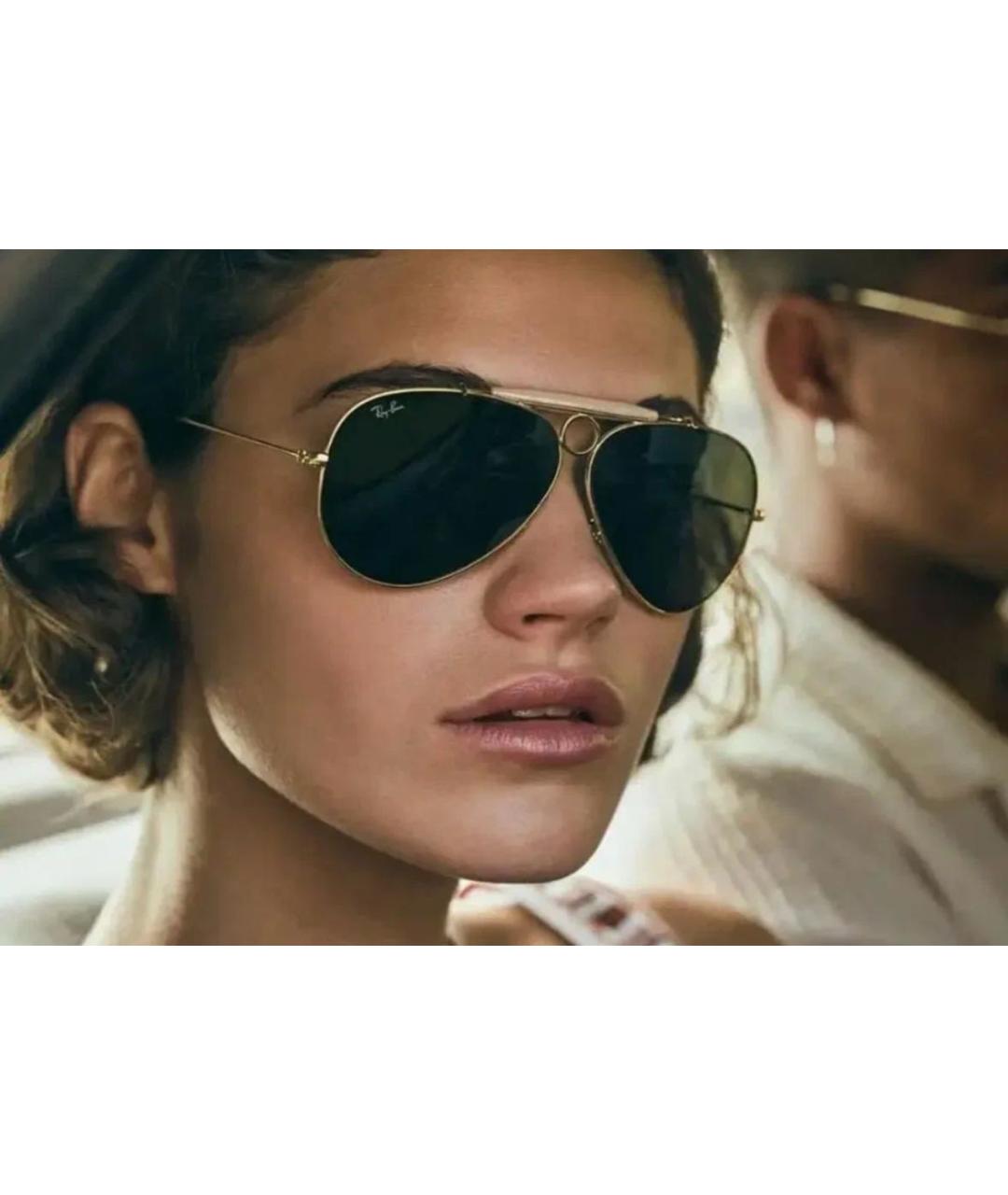 RAY BAN Золотые металлические солнцезащитные очки, фото 7