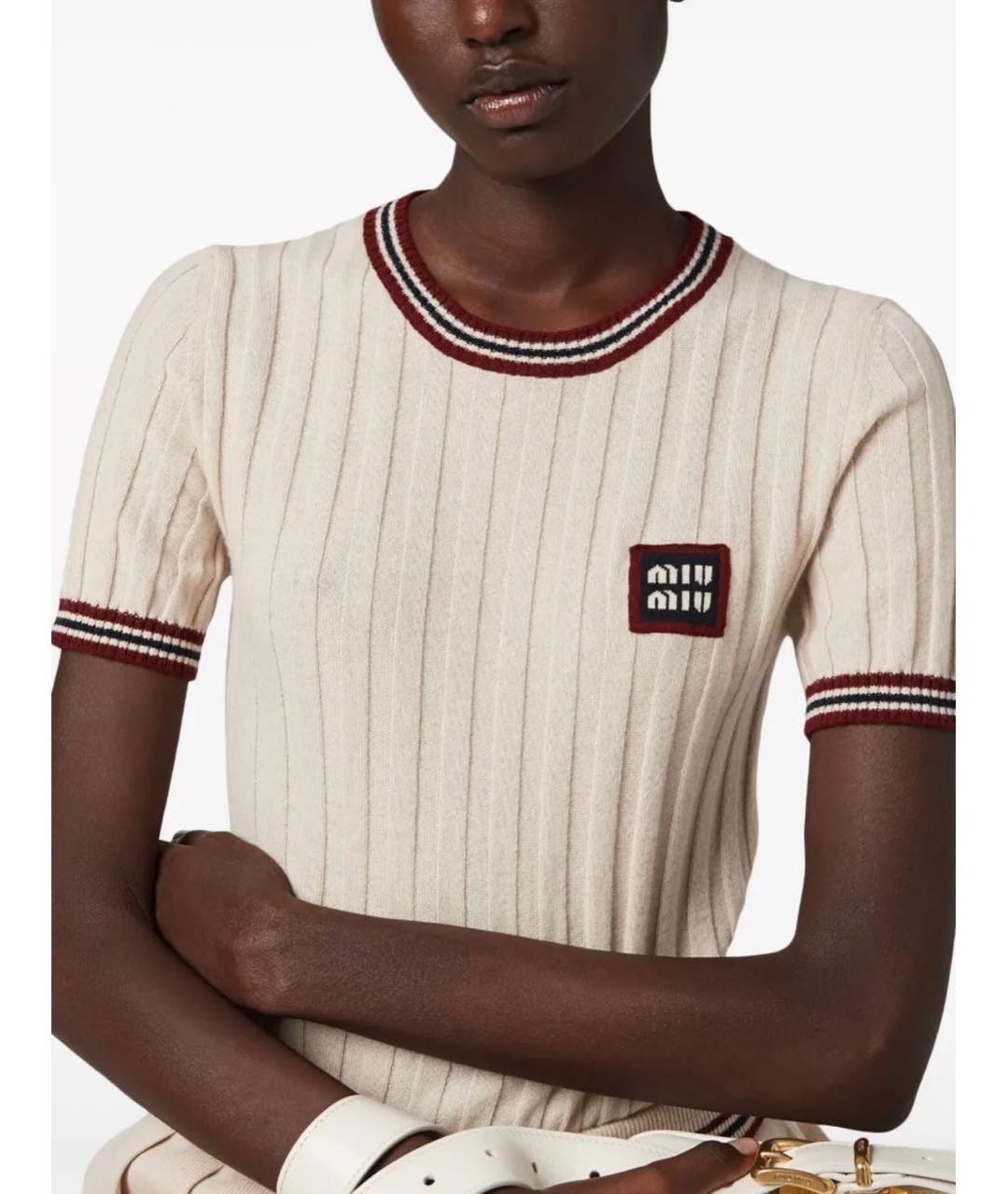 MIU MIU Бежевая кашемировая футболка, фото 4