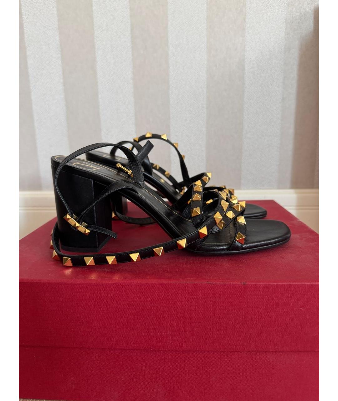 VALENTINO Черные кожаные босоножки, фото 8