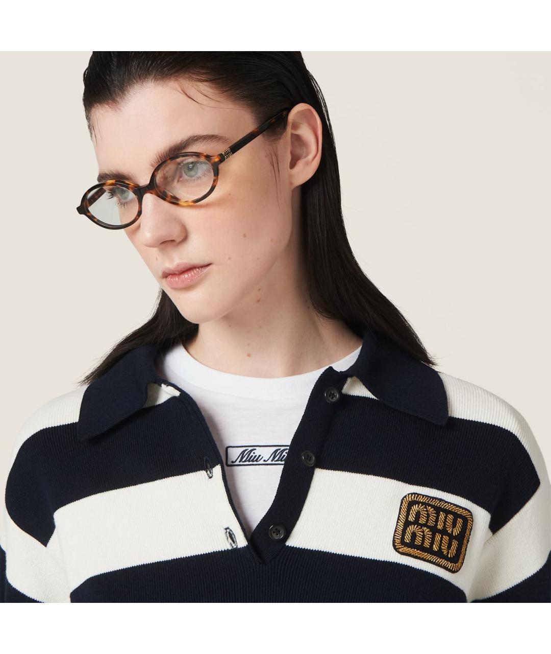 MIU MIU Темно-синяя хлопковая футболка, фото 5