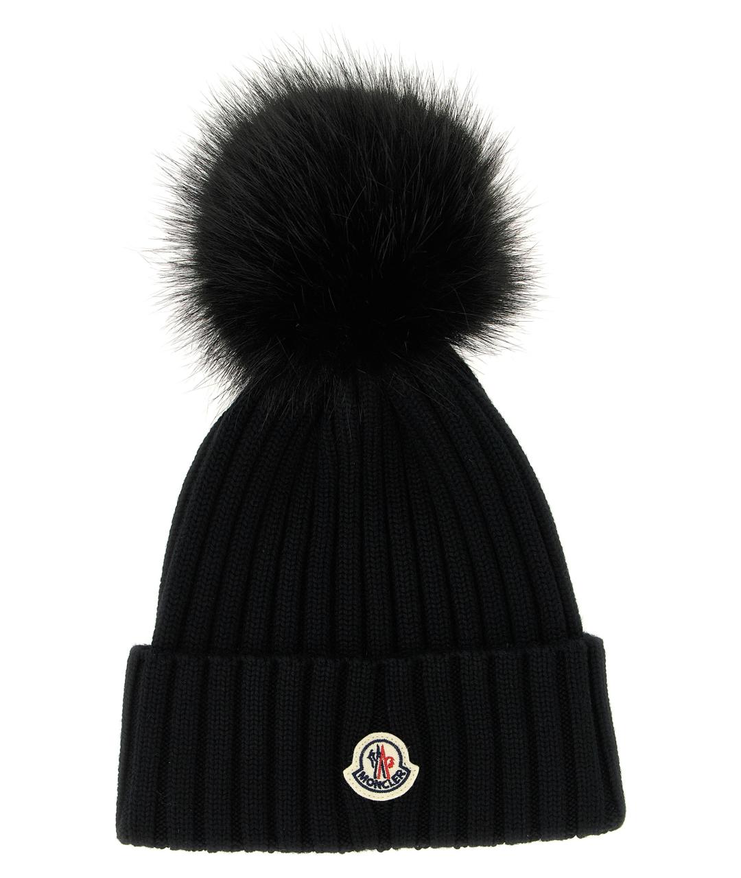 MONCLER Черная шерстяная шапка, фото 1