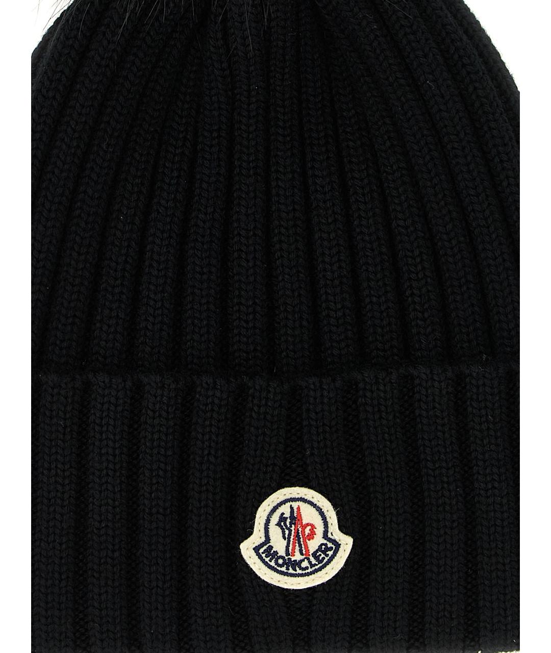 MONCLER Черная шерстяная шапка, фото 3