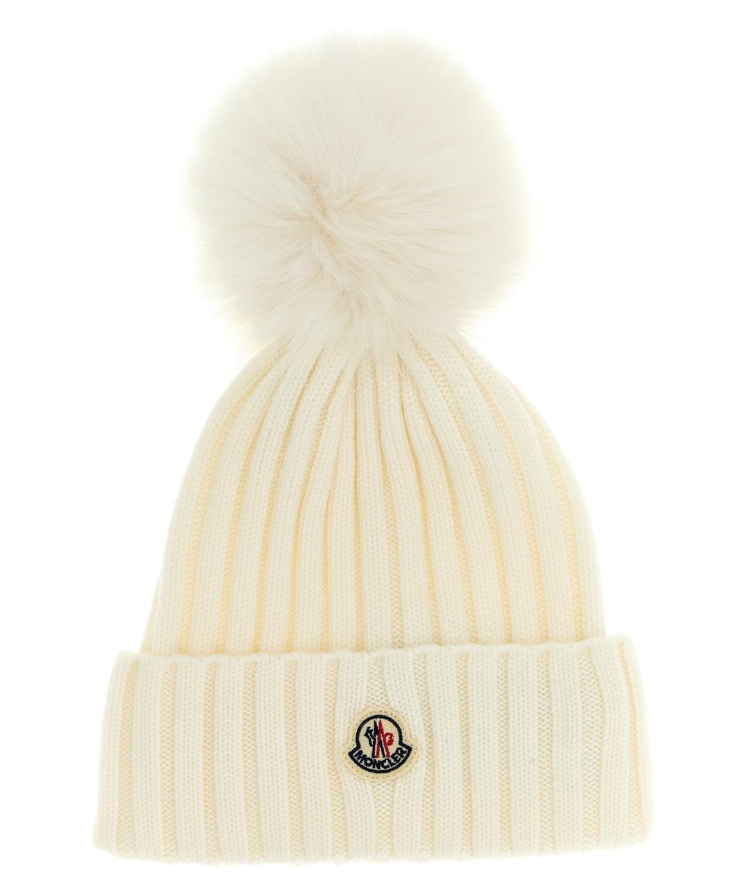 MONCLER Белая шерстяная шапка, фото 1