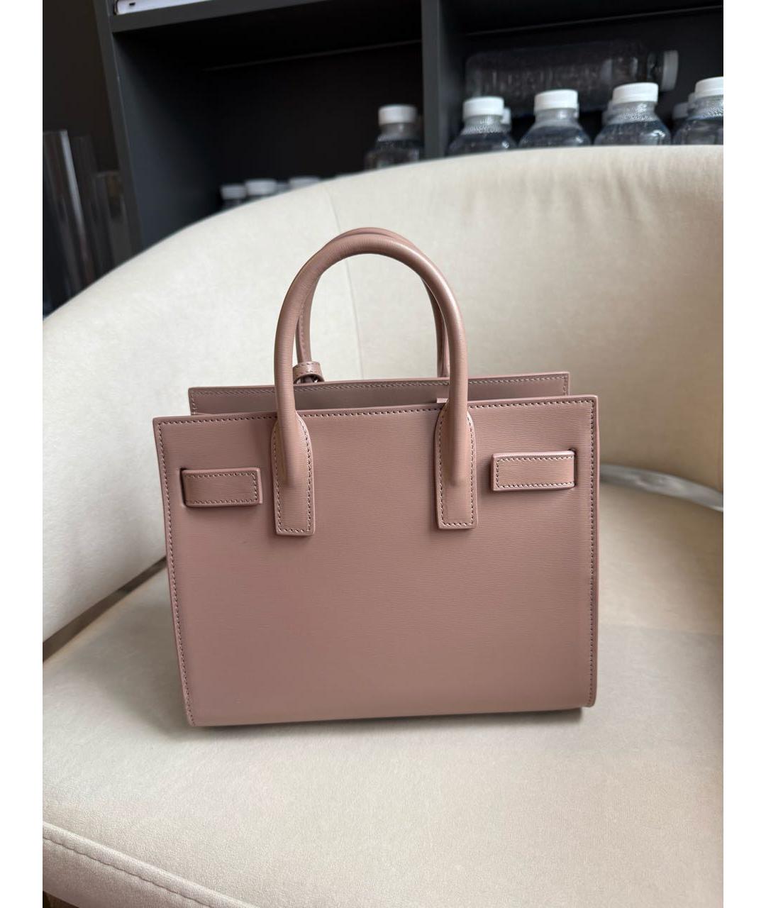 SAINT LAURENT Коралловая кожаная сумка тоут, фото 3
