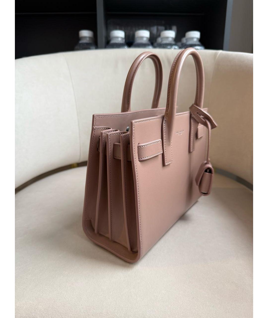 SAINT LAURENT Коралловая кожаная сумка тоут, фото 2