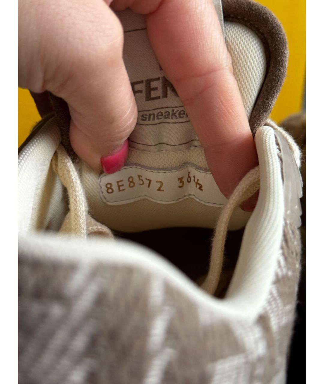 FENDI Бежевые текстильные кеды, фото 3