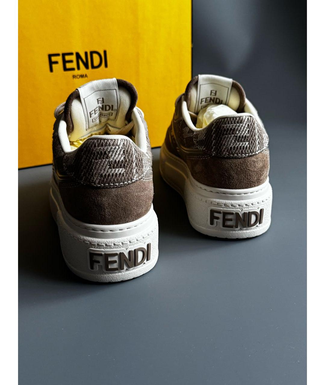 FENDI Бежевые текстильные кеды, фото 4