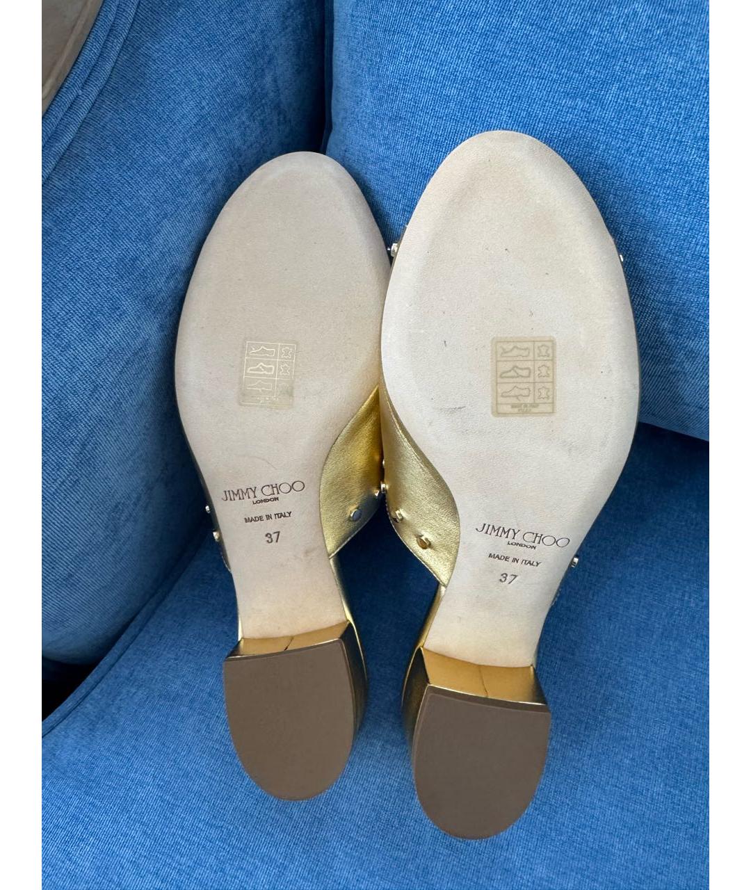 JIMMY CHOO Золотые кожаные мюли, фото 7