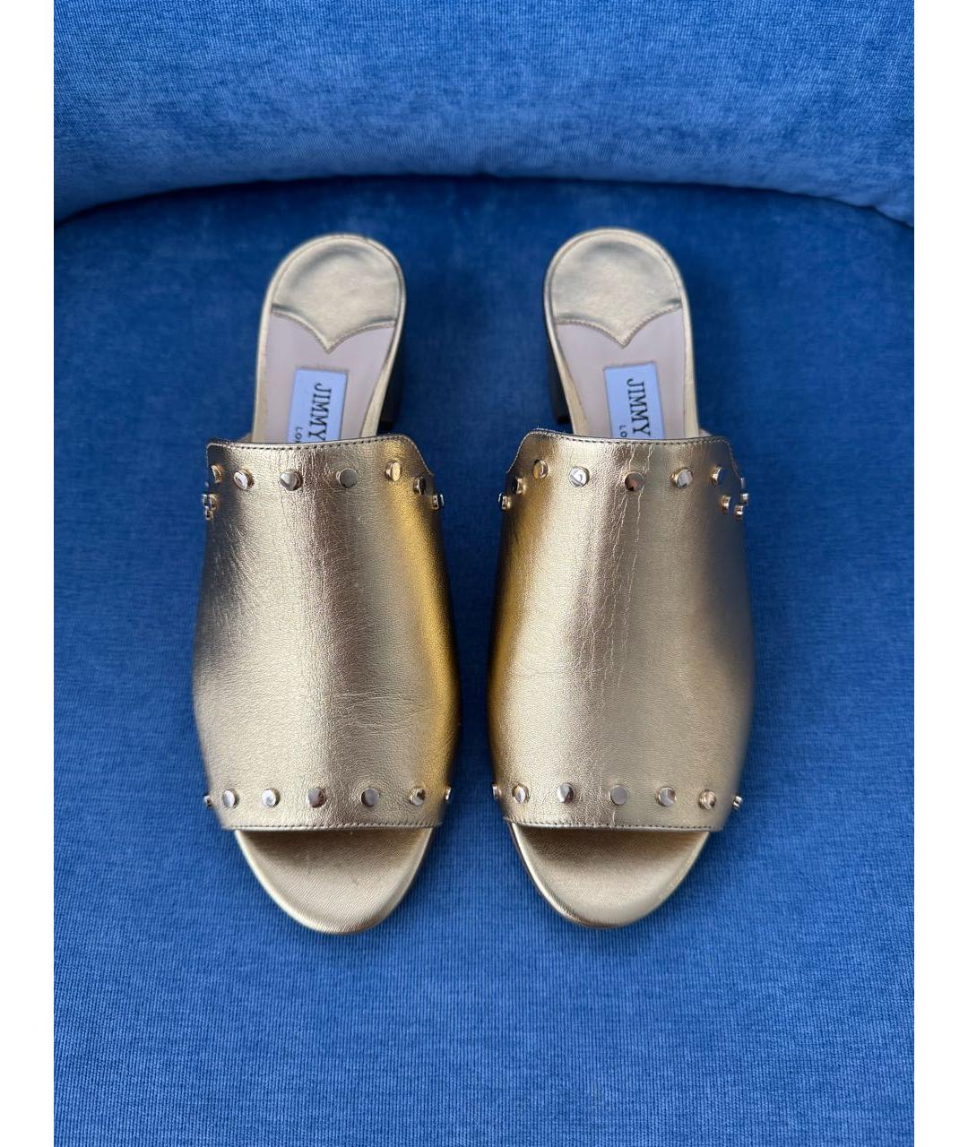 JIMMY CHOO Золотые кожаные мюли, фото 2