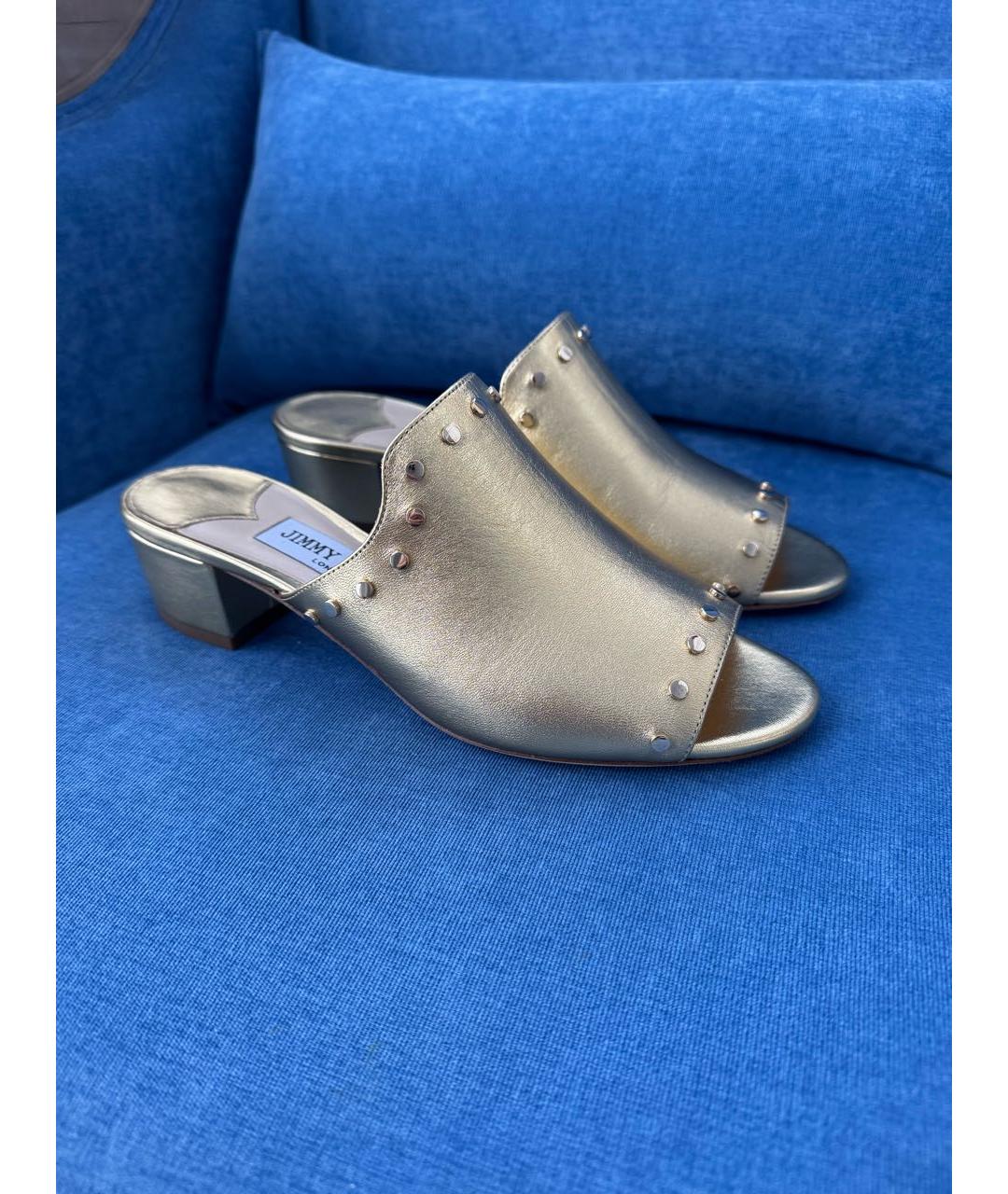 JIMMY CHOO Золотые кожаные мюли, фото 5