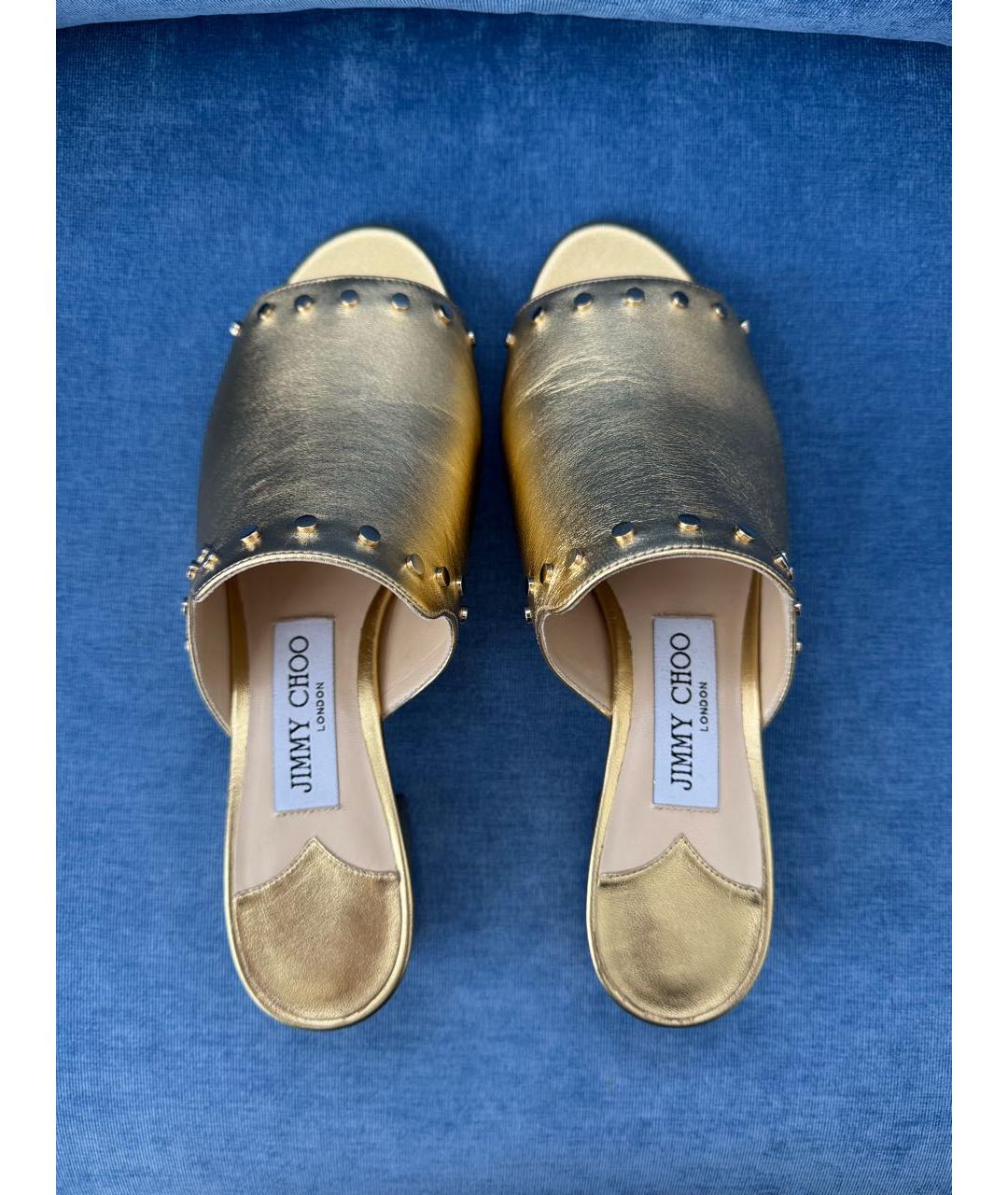 JIMMY CHOO Золотые кожаные мюли, фото 3