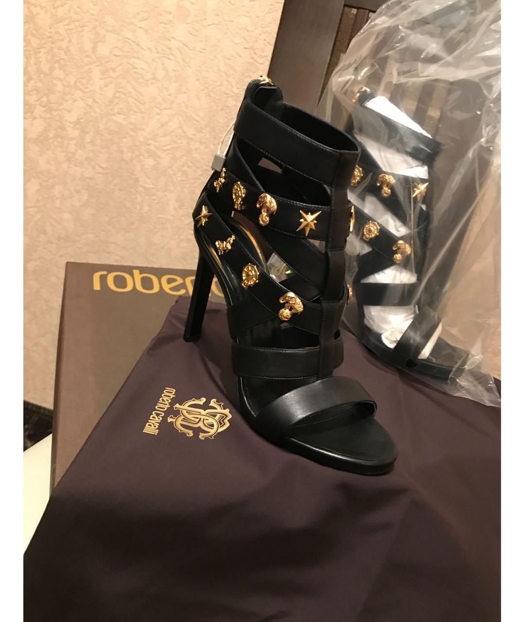 ROBERTO CAVALLI Черные кожаные босоножки, фото 3