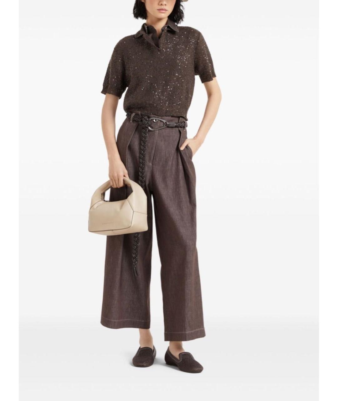 BRUNELLO CUCINELLI Коричневые хлопковые брюки широкие, фото 5
