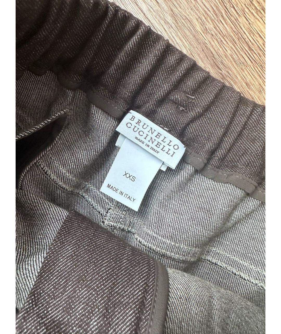 BRUNELLO CUCINELLI Коричневые хлопковые брюки широкие, фото 3