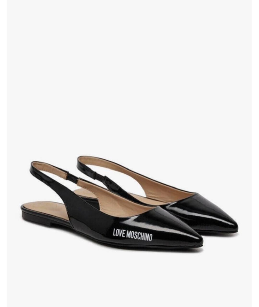 LOVE MOSCHINO Черные кожаные лодочки на низком каблуке, фото 2