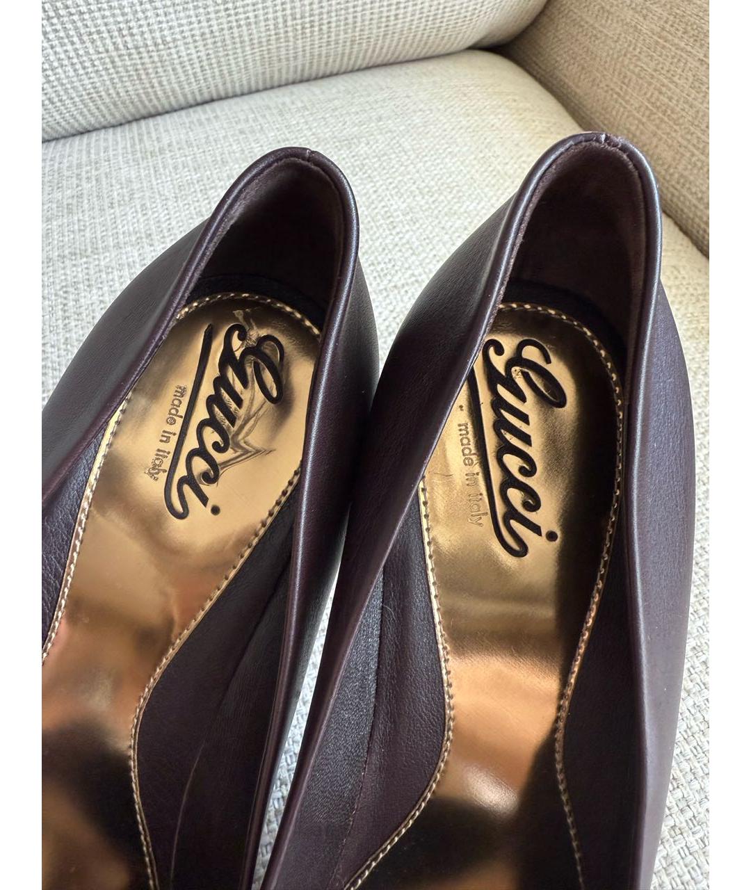 GUCCI Коричневые кожаные туфли, фото 7