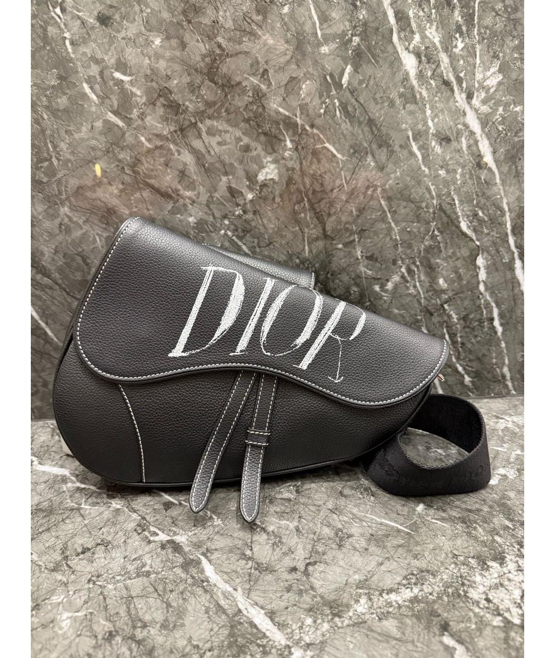 CHRISTIAN DIOR Антрацитовая кожаная сумка на плечо, фото 6