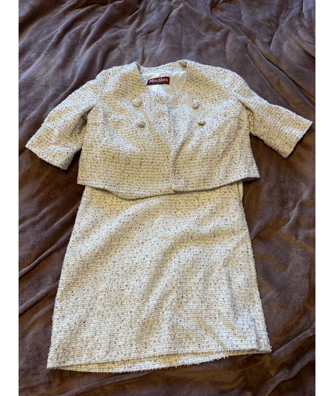 MAX MARA Бежевый твидовый костюм с юбками, фото 4