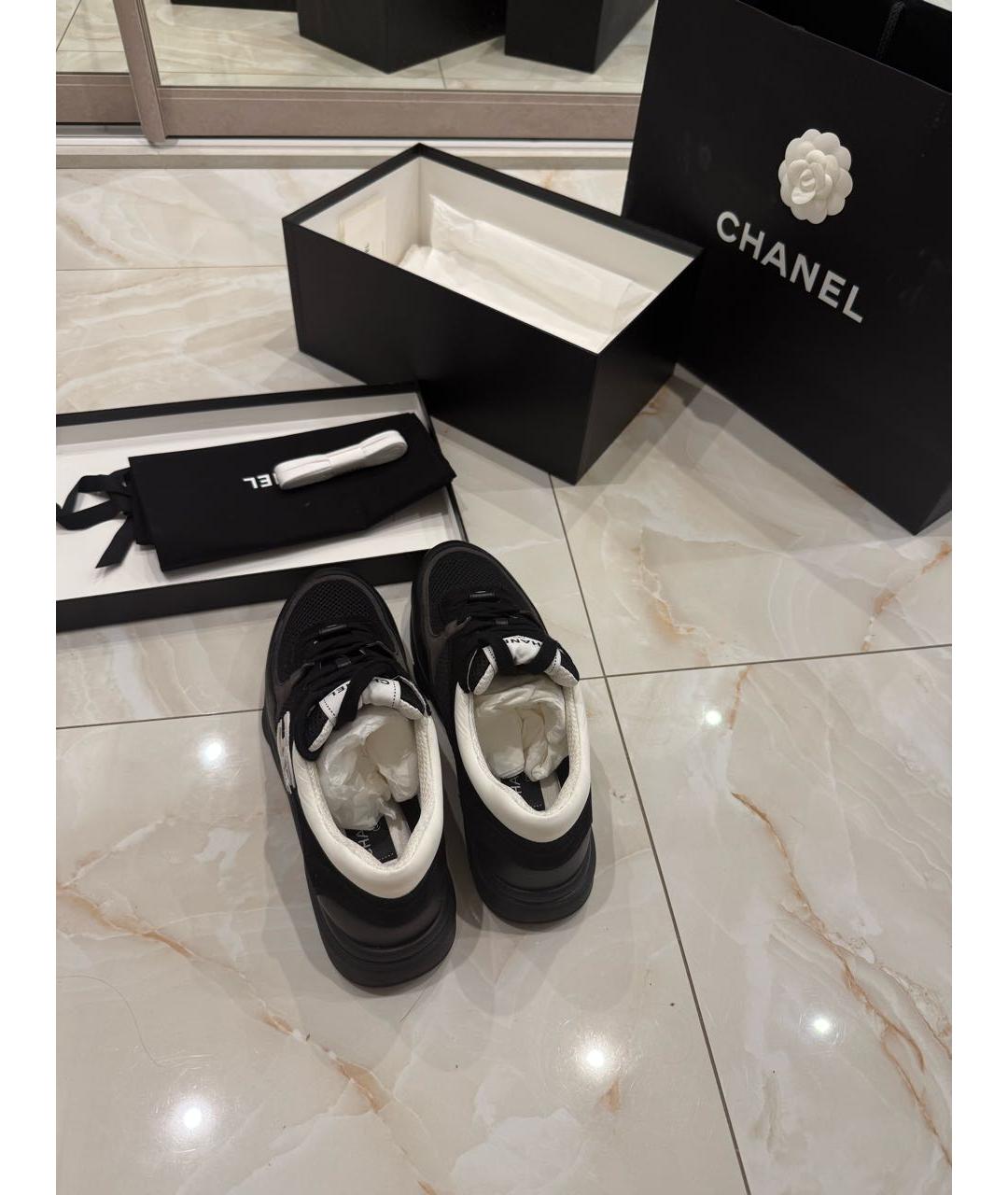 CHANEL Черные кожаные кроссовки, фото 4