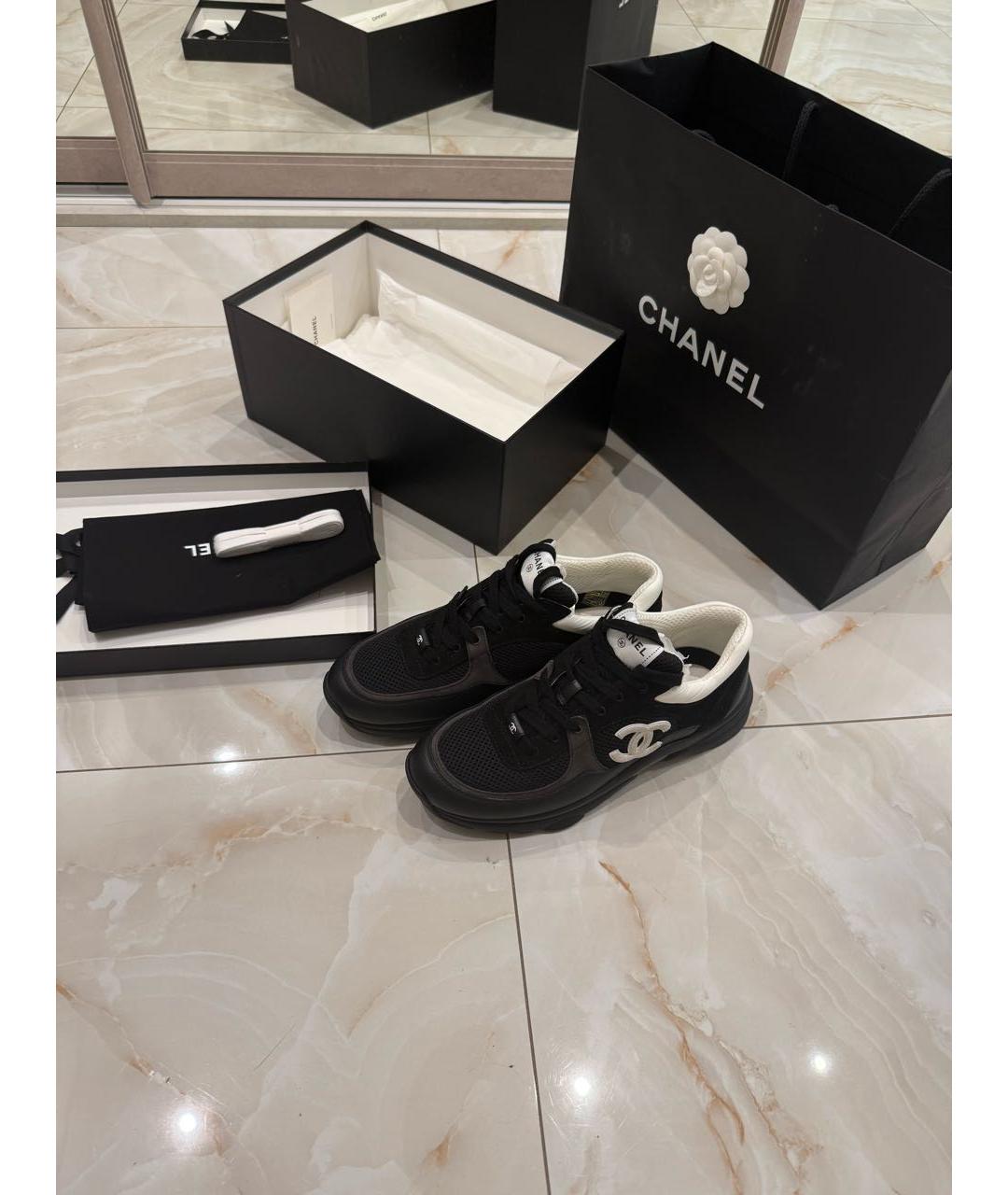 CHANEL Черные кожаные кроссовки, фото 3