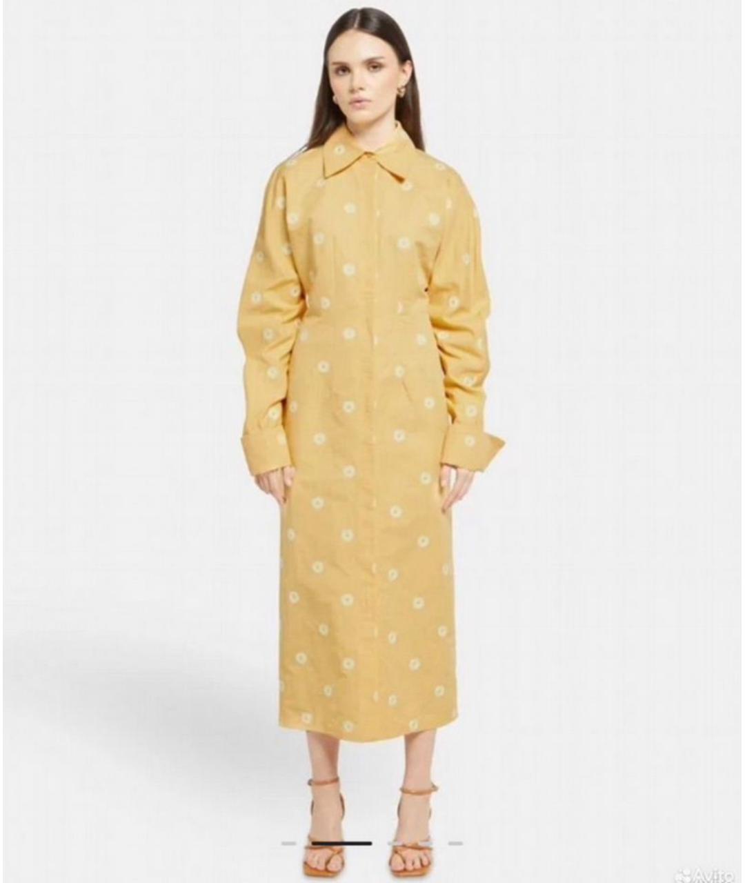 SPORTMAX Желтое хлопковое повседневное платье, фото 4