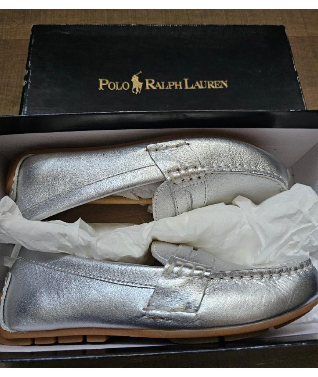 POLO RALPH LAUREN Серебряные кожаные лоферы и мокасины, фото 3
