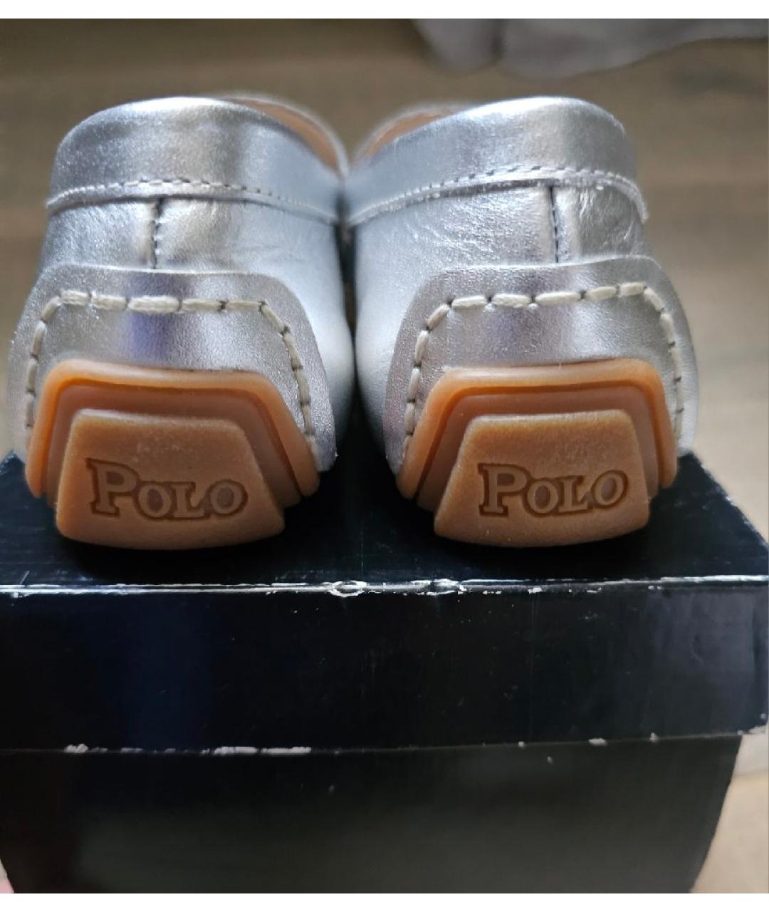 POLO RALPH LAUREN Серебряные кожаные лоферы и мокасины, фото 4