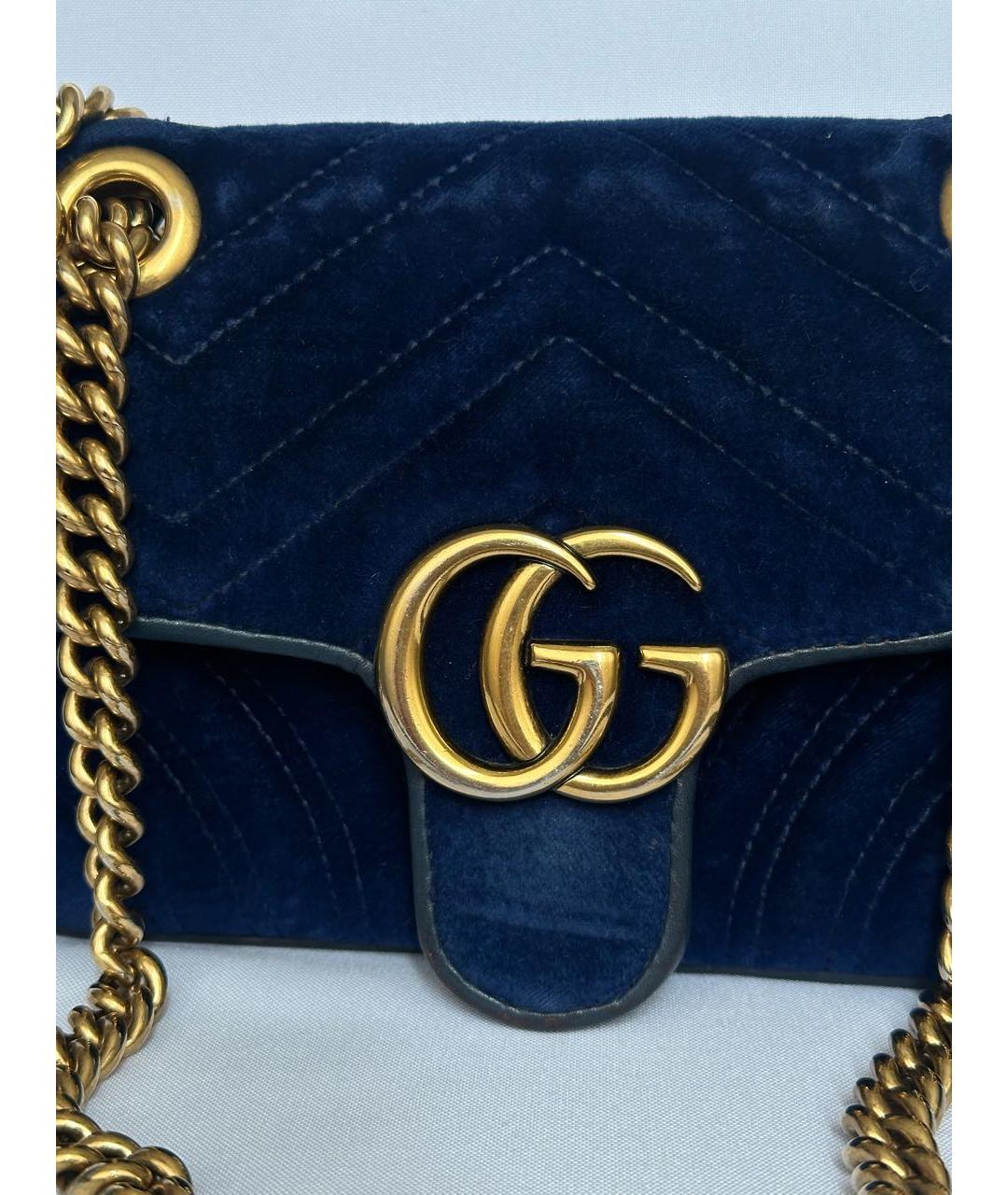 GUCCI Темно-синяя бархатная сумка через плечо, фото 4
