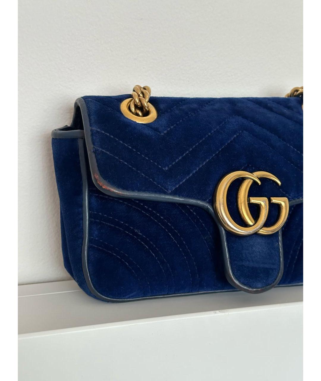 GUCCI Темно-синяя бархатная сумка через плечо, фото 3