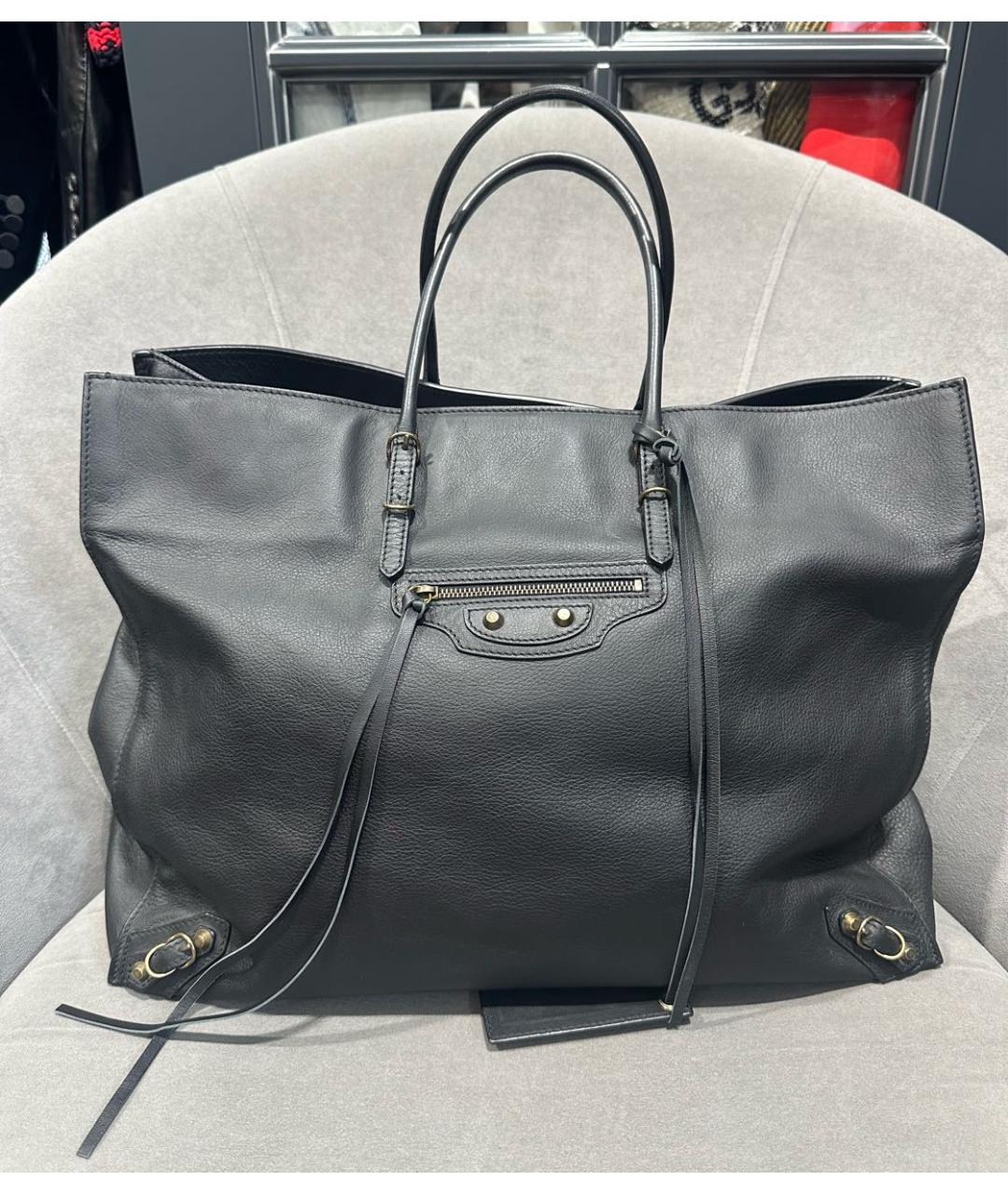 BALENCIAGA Черная кожаная сумка тоут, фото 6